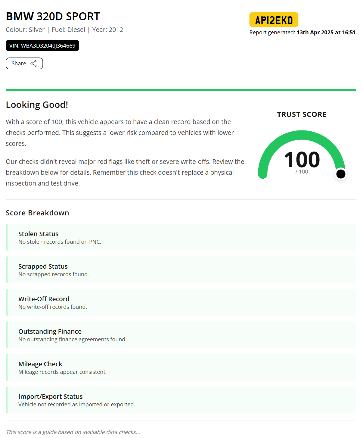 Sample full check report screenshot